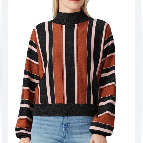 MinkPink RTR Stripe Batwing Brown & Black Sweater(Size Medium) - Picture 1 of 8